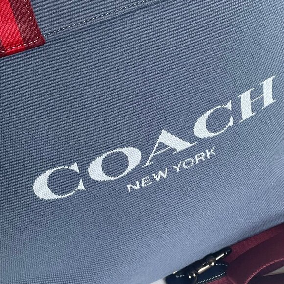 Coach Tote Bag 38 Shoulder Bag Blue Canvas Leather CJ486 Medium Zip Crossbody - Picture 10 of 12